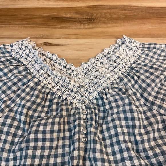 Madewell Top Womens XXS Embroidered Linen-Blend Swing Top in Gingham Check - Picture 8 of 9